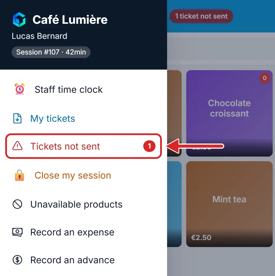 Rejected tickets, in the till menu
