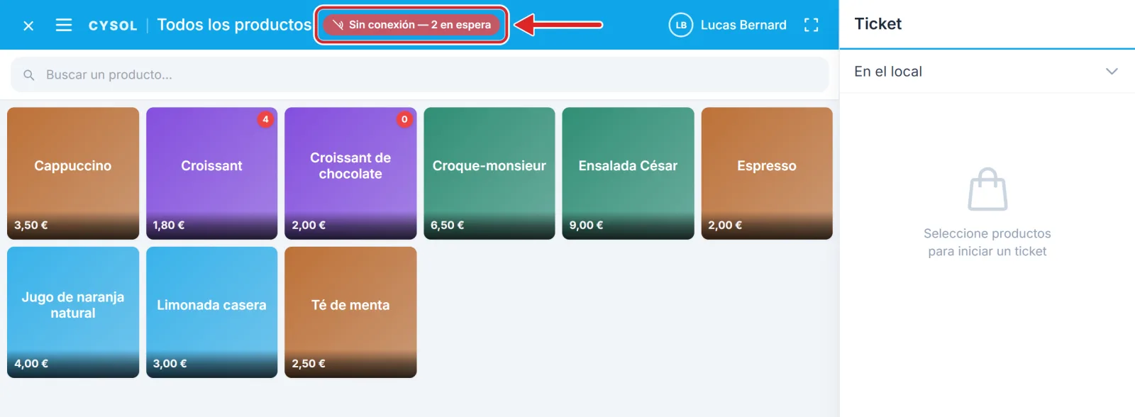 La caja sin conexión, con dos ventas en espera