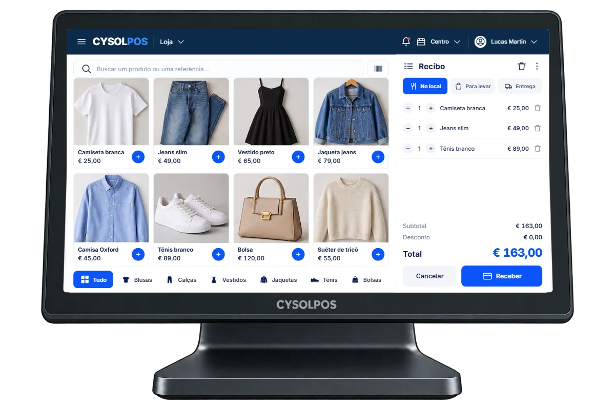 Caixa touch CYSOL: catálogo de produtos e pedido em andamento