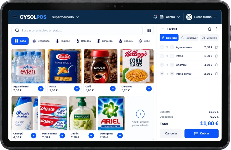 Tableta con la pantalla de venta de CYSOL